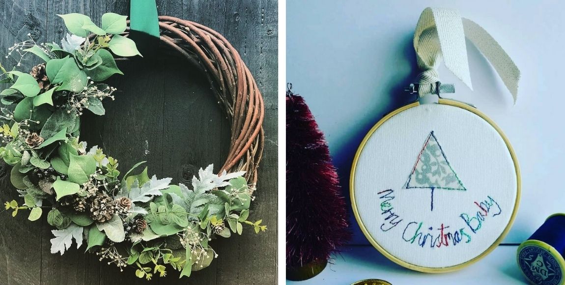 wreath and embroidery hoop